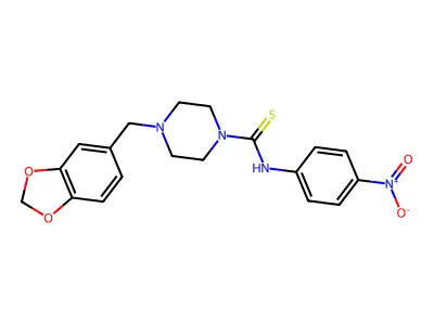 4-(1,3-benzodioxol-5-ylmethyl)-N-(4-nitrophenyl)piperazine-1-carbothioamide structure