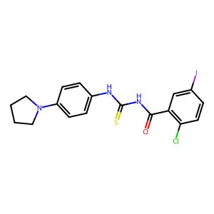 2-chloro-5-iodo-N-[(4-pyrrolidin-1-ylphenyl)carbamothioyl]benzamide structure