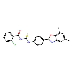 2-chloro-N-[[4-(5,7-dimethyl-1,3-benzoxazol-2-yl)phenyl]carbamothioyl]benzamide structure