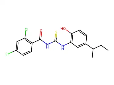 N-{[5-(butan-2-yl)-2-hydroxyphenyl]carbamothioyl}-2,4-dichlorobenzamide structure