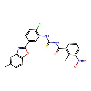 N-[[2-chloro-5-(5-methyl-1,3-benzoxazol-2-yl)phenyl]carbamothioyl]-2-methyl-3-nitrobenzamide structure