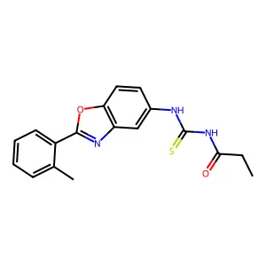 N-[[2-(2-methylphenyl)-1,3-benzoxazol-5-yl]carbamothioyl]propanamide structure