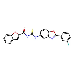 N-[[2-(3-fluorophenyl)-1,3-benzoxazol-5-yl]carbamothioyl]-1-benzofuran-2-carboxamide structure