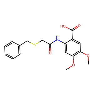 2-[(2-Benzylsulfanylacetyl)amino]-4,5-dimethoxybenzoic acid structure