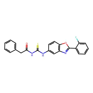 N-[[2-(2-fluorophenyl)-1,3-benzoxazol-5-yl]carbamothioyl]-2-phenylacetamide structure