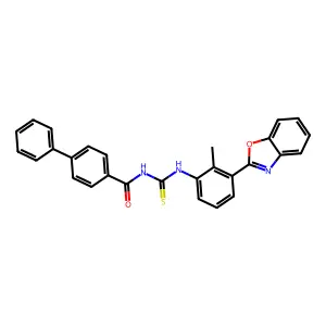 N-[[3-(1,3-benzoxazol-2-yl)-2-methylphenyl]carbamothioyl]-4-phenylbenzamide structure