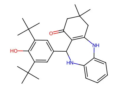 11-(3,5-di-tert-butyl-4-hydroxyphenyl)-3,3-dimethyl-2,3,4,5,10,11-hexahydro-1H-dibenzo[b,e][1,4]diazepin-1-one structure