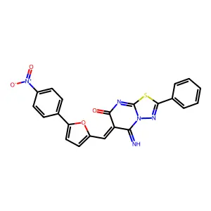 (6Z)-5-imino-6-[[5-(4-nitrophenyl)furan-2-yl]methylidene]-2-phenyl-[1,3,4]thiadiazolo[3,2-a]pyrimidin-7-one structure
