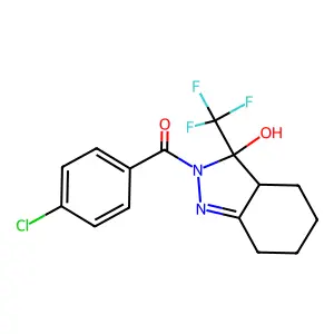 (4-chlorophenyl)[3-hydroxy-3-(trifluoromethyl)-3,3a,4,5,6,7-hexahydro-2H-indazol-2-yl]methanone structure
