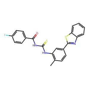 N-[[5-(1,3-benzothiazol-2-yl)-2-methylphenyl]carbamothioyl]-4-fluorobenzamide structure