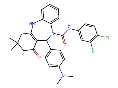 N-(3,4-dichlorophenyl)-11-[4-(dimethylamino)phenyl]-3,3-dimethyl-1-oxo-1,2,3,4,5,11-hexahydro-10H-dibenzo[b,e][1,4]diazepine-10-carboxamide structure