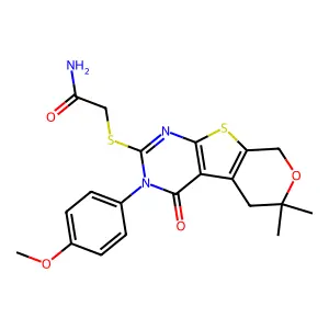2-{[3-(4-methoxyphenyl)-6,6-dimethyl-4-oxo-3,5,6,8-tetrahydro-4H-pyrano[4',3':4,5]thieno[2,3-d]pyrimidin-2-yl]sulfanyl}acetamide structure