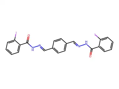 N',N''-[benzene-1,4-diyldi(E)methylylidene]bis(2-iodobenzohydrazide) structure