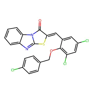 (2Z)-2-[[3,5-dichloro-2-[(4-chlorophenyl)methoxy]phenyl]methylidene]-[1,3]thiazolo[3,2-a]benzimidazol-1-one structure