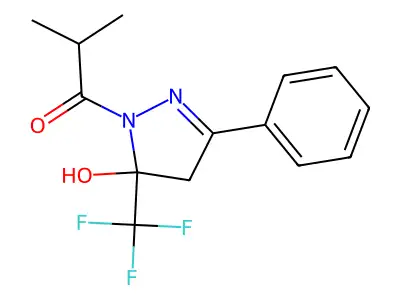 1-[5-hydroxy-3-phenyl-5-(trifluoromethyl)-4H-pyrazol-1-yl]-2-methylpropan-1-one structure