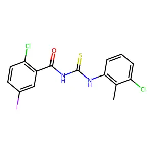2-chloro-N-[(3-chloro-2-methylphenyl)carbamothioyl]-5-iodobenzamide structure