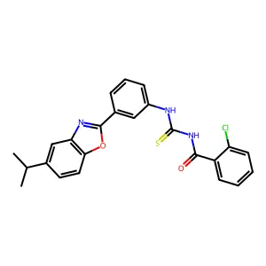 2-chloro-N-[[3-(5-propan-2-yl-1,3-benzoxazol-2-yl)phenyl]carbamothioyl]benzamide structure