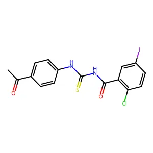 N-[(4-acetylphenyl)carbamothioyl]-2-chloro-5-iodobenzamide structure