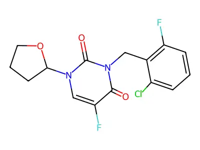 3-[(2-Chloro-6-fluorophenyl)methyl]-5-fluoro-1-(2-oxolanyl)pyrimidine-2,4-dione structure