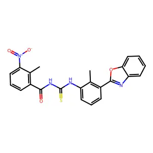 N-[[3-(1,3-benzoxazol-2-yl)-2-methylphenyl]carbamothioyl]-2-methyl-3-nitrobenzamide structure