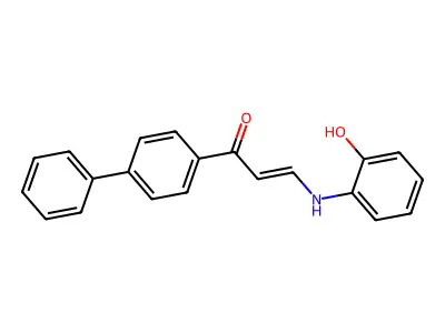 (E)-3-(2-hydroxyanilino)-1-(4-phenylphenyl)prop-2-en-1-one structure