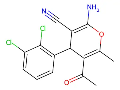 5-acetyl-2-amino-4-(2,3-dichlorophenyl)-6-methyl-4H-pyran-3-carbonitrile structure
