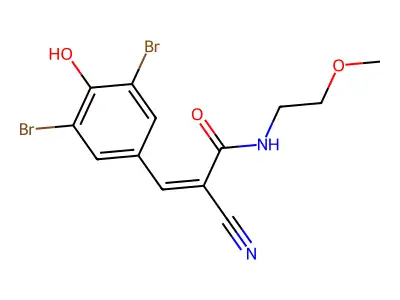 2-cyano-3-(3,5-dibromo-4-hydroxyphenyl)-N-(2-methoxyethyl)prop-2-enamide structure