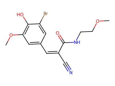 3-(3-bromo-4-hydroxy-5-methoxyphenyl)-2-cyano-N-(2-methoxyethyl)prop-2-enamide structure