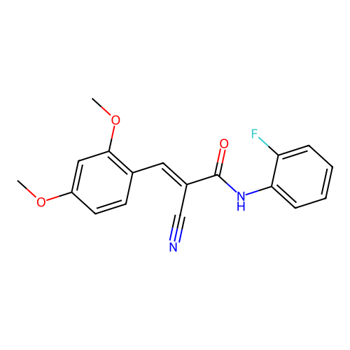 (2E)-2-cyano-3-(2,4-dimethoxyphenyl)-N-(2-fluorophenyl)acrylamide structure