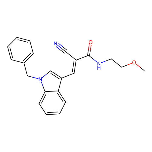 (2E)-3-(1-benzyl-1H-indol-3-yl)-2-cyano-N-(2-methoxyethyl)prop-2-enamide structure