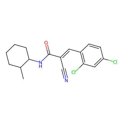 (E)-2-cyano-3-(2,4-dichlorophenyl)-N-(2-methylcyclohexyl)prop-2-enamide structure