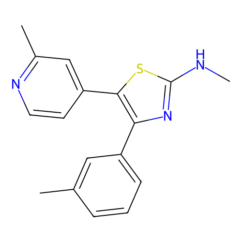 N-methyl-4-(3-methylphenyl)-5-(2-methylpyridin-4-yl)-1,3-thiazol-2-amine structure