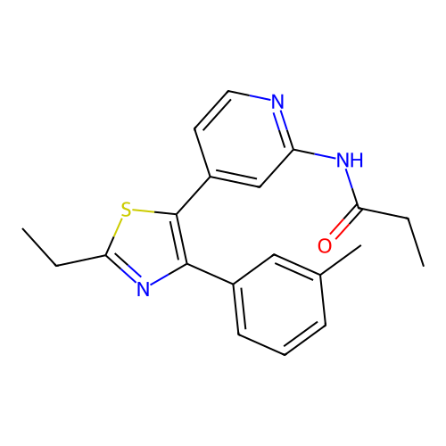 N-[4-[2-ethyl-4-(3-methylphenyl)-1,3-thiazol-5-yl]pyridin-2-yl]propanamide structure