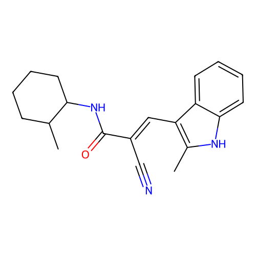 2-cyano-3-(2-methyl-1H-indol-3-yl)-N-(2-methylcyclohexyl)prop-2-enamide structure