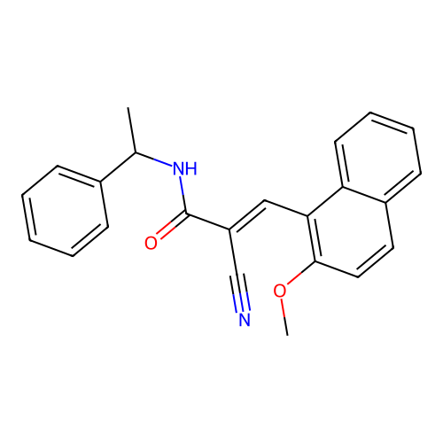 2-cyano-3-(2-methoxynaphthalen-1-yl)-N-(1-phenylethyl)prop-2-enamide structure