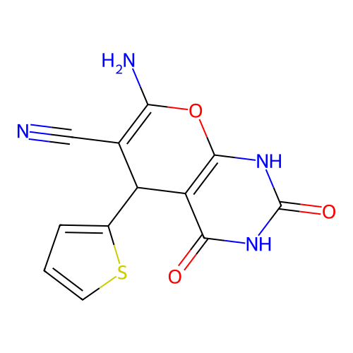 7-amino-2,4-dioxo-5-(2-thienyl)-1,3,4,5-tetrahydro-2H-pyrano[2,3-d]pyrimidine-6-carbonitrile structure
