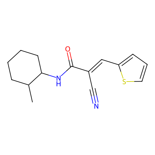 (2E)-2-cyano-N-(2-methylcyclohexyl)-3-(thiophen-2-yl)prop-2-enamide structure