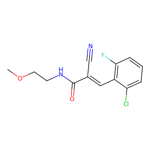 3-(2-chloro-6-fluorophenyl)-2-cyano-N-(2-methoxyethyl)prop-2-enamide structure