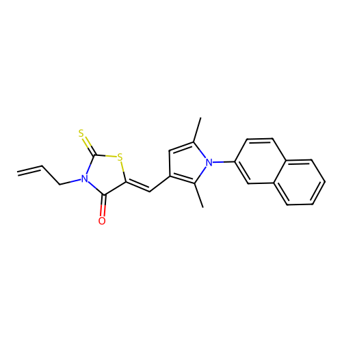(5Z)-5-{[2,5-dimethyl-1-(naphthalen-2-yl)-1H-pyrrol-3-yl]methylidene}-3-(prop-2-en-1-yl)-2-thioxo-1,3-thiazolidin-4-one structure