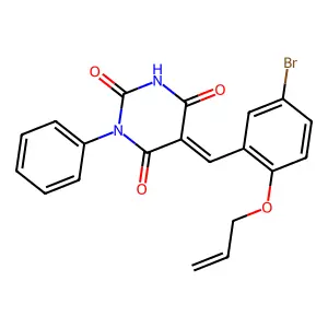 (5Z)-5-[(5-bromo-2-prop-2-enoxyphenyl)methylidene]-1-phenyl-1,3-diazinane-2,4,6-trione structure