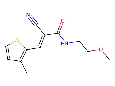 2-cyano-N-(2-methoxyethyl)-3-(3-methylthiophen-2-yl)prop-2-enamide structure
