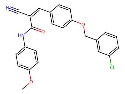 3-{4-[(3-chlorophenyl)methoxy]phenyl}-2-cyano-N-(4-methoxyphenyl)prop-2-enamide structure