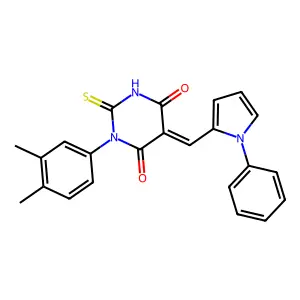 (5E)-1-(3,4-dimethylphenyl)-5-[(1-phenyl-1H-pyrrol-2-yl)methylidene]-2-thioxodihydropyrimidine-4,6(1H,5H)-dione structure