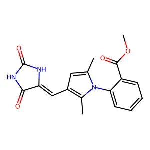 (Z)-methyl 2-(3-((2,5-dioxoimidazolidin-4-ylidene)methyl)-2,5-dimethyl-1H-pyrrol-1-yl)benzoate structure