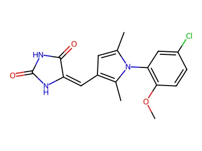 (5E)-5-[[1-(5-chloro-2-methoxyphenyl)-2,5-dimethylpyrrol-3-yl]methylidene]imidazolidine-2,4-dione structure