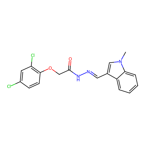 2-(2,4-dichlorophenoxy)-N-[(E)-(1-methylindol-3-yl)methylideneamino]acetamide structure