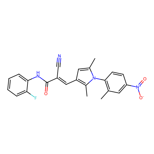 (2E)-2-cyano-3-[2,5-dimethyl-1-(2-methyl-4-nitrophenyl)-1H-pyrrol-3-yl]-N-(2-fluorophenyl)prop-2-enamide structure