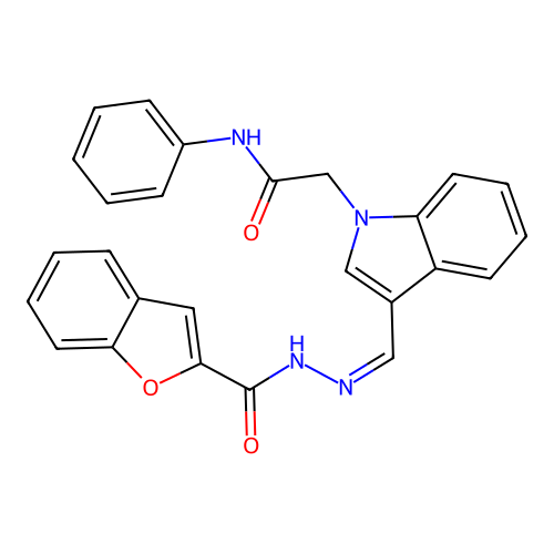 (Z)-2-(3-((2-(benzofuran-2-carbonyl)hydrazono)methyl)-1H-indol-1-yl)-N-phenylacetamide structure