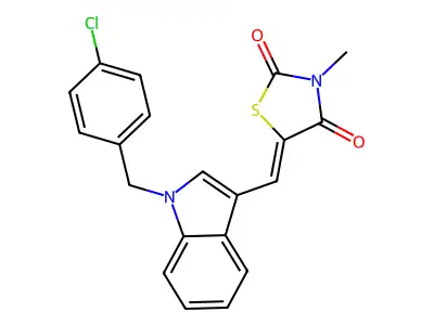 (5Z)-5-[[1-[(4-chlorophenyl)methyl]indol-3-yl]methylidene]-3-methyl-1,3-thiazolidine-2,4-dione structure
