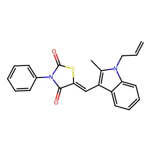 (5Z)-5-[(2-methyl-1-prop-2-enylindol-3-yl)methylidene]-3-phenyl-1,3-thiazolidine-2,4-dione structure